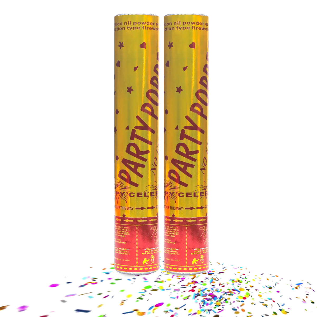 Lanza Confeti Metálico Multicolor 5pz para fiestas con Cartón Reforzado .