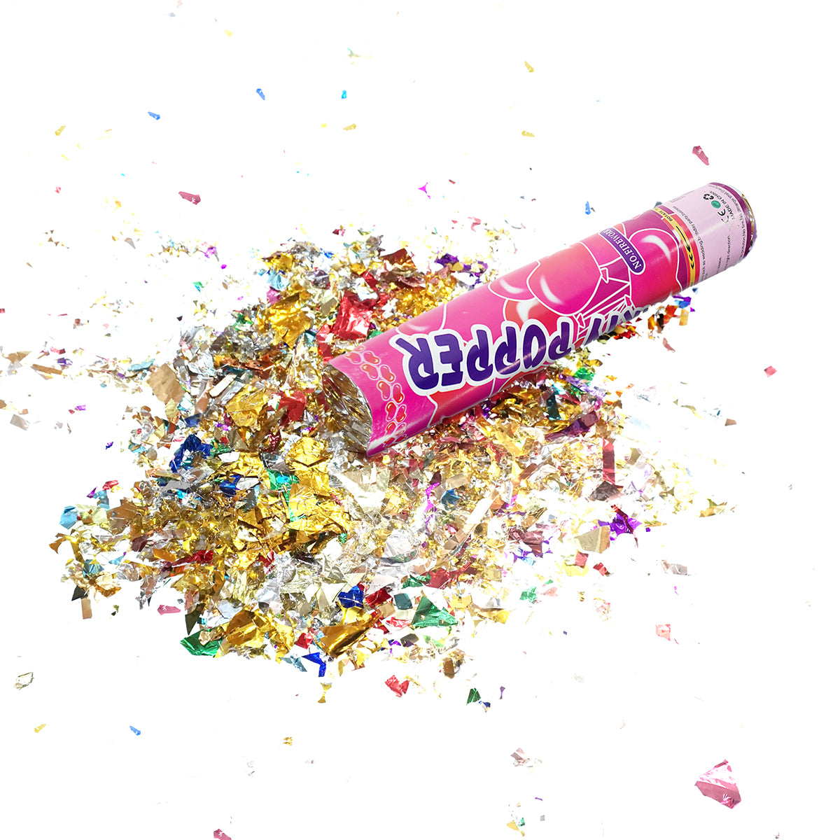 Lanza Confeti Metálico Multicolor 5pz para fiestas con Cartón Reforzado .