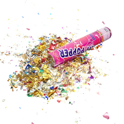 Lanza Confeti Metálico Multicolor 5pz para fiestas con Cartón Reforzado .